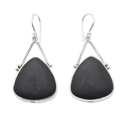 Alternate image for Sterling Silver Dangle Earrings with Lava Stone Made in Bali Swinging Night Dream