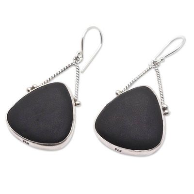 Alternate image for Sterling Silver Dangle Earrings with Lava Stone Made in Bali Swinging Night Dream