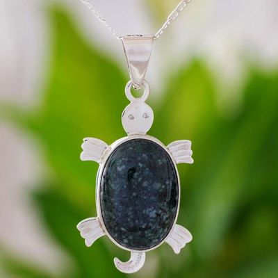 Alternate image for Jade Pendant Necklace Dark Marine Turtle