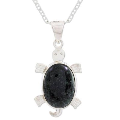 Alternate image for Jade Pendant Necklace Dark Marine Turtle
