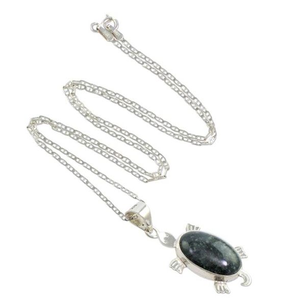 Alternate image for Jade Pendant Necklace Dark Marine Turtle