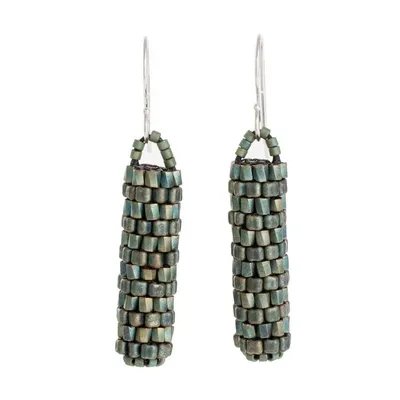 Alternate image for Gleaming Green Glass Beaded Dangle Earrings from El Salvador Shining Pillars