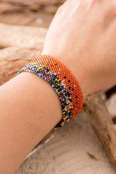 Alternate image for Orange Multicolored Handcrafted Beaded Wristband Bracelet Hopes and Dreams