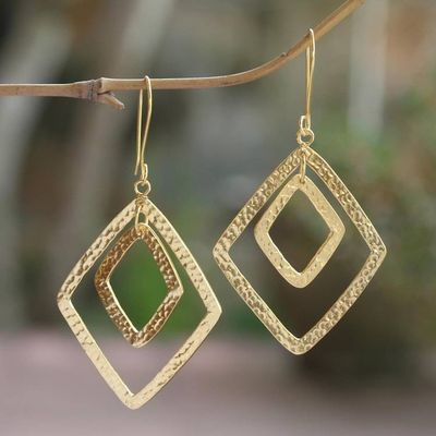Alternate image for Gold-Plated Dangle Earrings with Hammered Finish Party Perfect