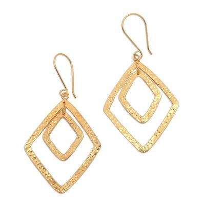 Alternate image for Gold-Plated Dangle Earrings with Hammered Finish Party Perfect