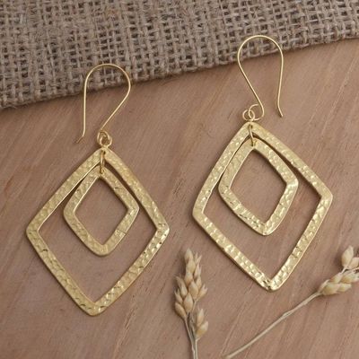 Alternate image for Gold-Plated Dangle Earrings with Hammered Finish Party Perfect