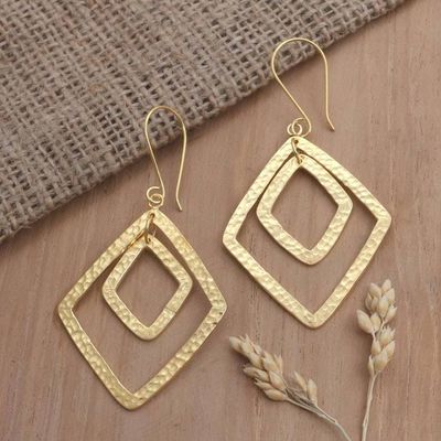 Alternate image for Gold-Plated Dangle Earrings with Hammered Finish Party Perfect