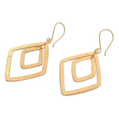 Alternate image for Gold-Plated Dangle Earrings with Hammered Finish Party Perfect