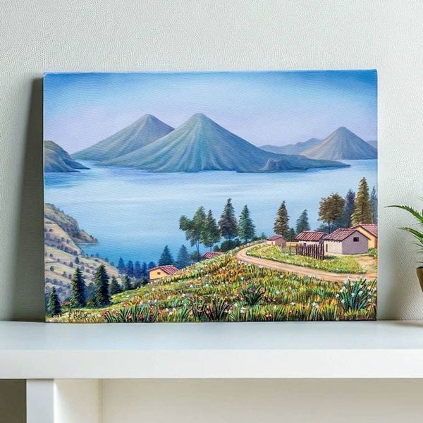 Alternate image for Lake Atitlan Realist Oil Landscape Painting from Guatemala Atitlan Lake
