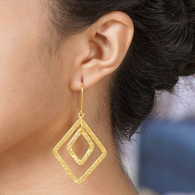 Alternate image for Gold-Plated Dangle Earrings with Hammered Finish Party Perfect