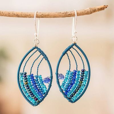 Alternate image for Crystal  Glass Beaded Dangle Earrings Handmade in Guatemala Fashionable Blue