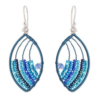 Alternate image for Crystal  Glass Beaded Dangle Earrings Handmade in Guatemala Fashionable Blue