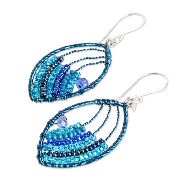 Alternate image for Crystal  Glass Beaded Dangle Earrings Handmade in Guatemala Fashionable Blue