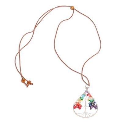 Alternate image for Drop-Shaped Colorful Multi-Gemstone Tree Pendant Necklace Drop of Life in Rainbow