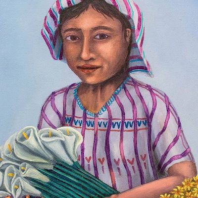 Alternate image for Realist Oil Portrait of Female Flower Vendor from Guatemala Woman from Santiago Atitlan