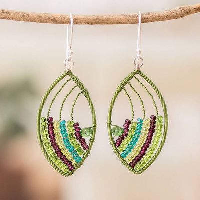 Alternate image for Handmade Green Purple Crystal  Glass Beaded Dangle Earrings Fashionable Style