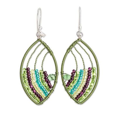 Alternate image for Handmade Green Purple Crystal  Glass Beaded Dangle Earrings Fashionable Style