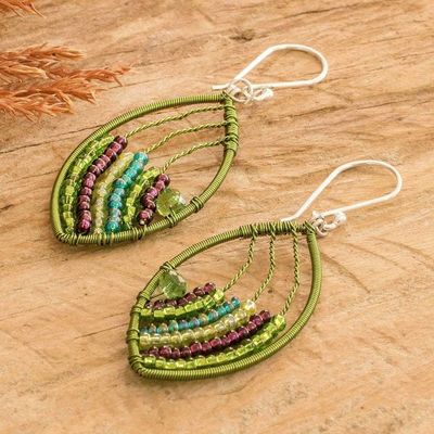 Alternate image for Handmade Green Purple Crystal  Glass Beaded Dangle Earrings Fashionable Style