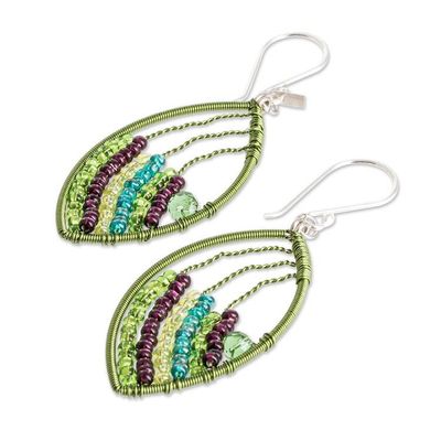 Alternate image for Handmade Green Purple Crystal  Glass Beaded Dangle Earrings Fashionable Style