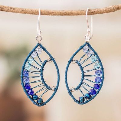 Primary image for Handmade Crystal  Glass Beaded Dangle Earrings in Blue Crystal Eyes