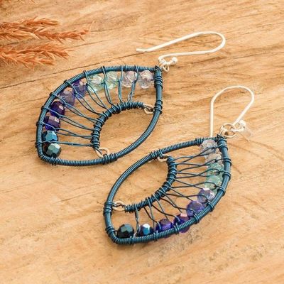 Alternate image for Handmade Crystal  Glass Beaded Dangle Earrings in Blue Crystal Eyes