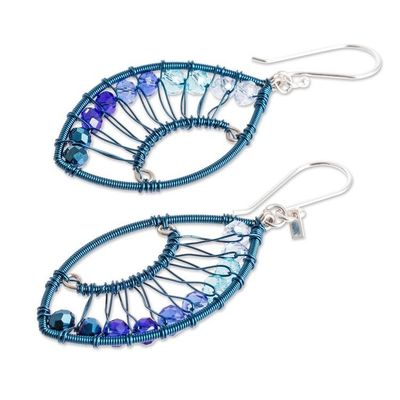 Alternate image for Handmade Crystal  Glass Beaded Dangle Earrings in Blue Crystal Eyes
