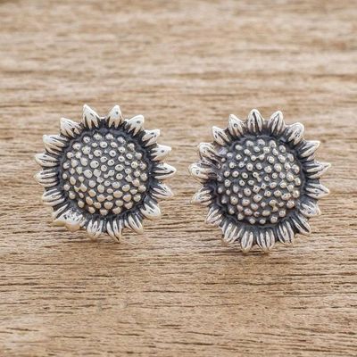 Alternate image for Realistic Sunflower Earrings in Sterling Silver Flourishing Sunflowers