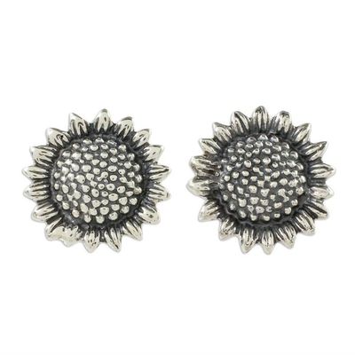Alternate image for Realistic Sunflower Earrings in Sterling Silver Flourishing Sunflowers