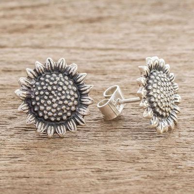 Alternate image for Realistic Sunflower Earrings in Sterling Silver Flourishing Sunflowers