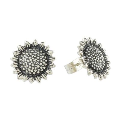 Alternate image for Realistic Sunflower Earrings in Sterling Silver Flourishing Sunflowers