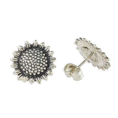 Alternate image for Realistic Sunflower Earrings in Sterling Silver Flourishing Sunflowers