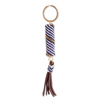 Alternate image for Beaded Leather Keychain and Bag Charm Handmade in Guatemala Tranquil Ocean