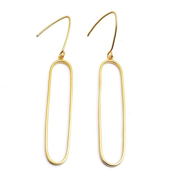 Alternate image for Minimalist Oval-Shaped 18k Gold-Plated Dangle Earrings Minimalist Silhouettes