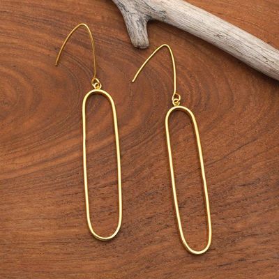 Alternate image for Minimalist Oval-Shaped 18k Gold-Plated Dangle Earrings Minimalist Silhouettes