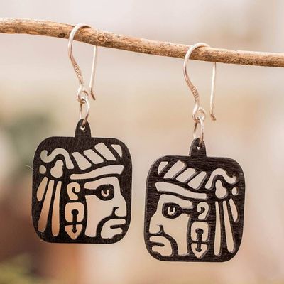 Alternate image for Maya-Themed Eco-Friendly Reclaimed Wood Carved Earrings Mayan Essence