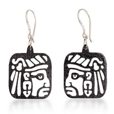Alternate image for Maya-Themed Eco-Friendly Reclaimed Wood Carved Earrings Mayan Essence
