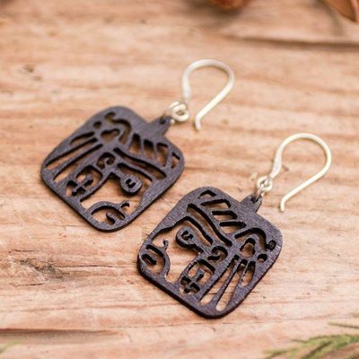 Alternate image for Maya-Themed Eco-Friendly Reclaimed Wood Carved Earrings Mayan Essence