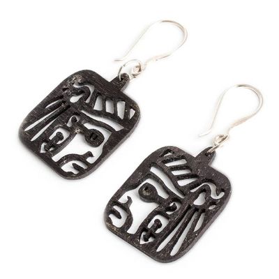 Alternate image for Maya-Themed Eco-Friendly Reclaimed Wood Carved Earrings Mayan Essence