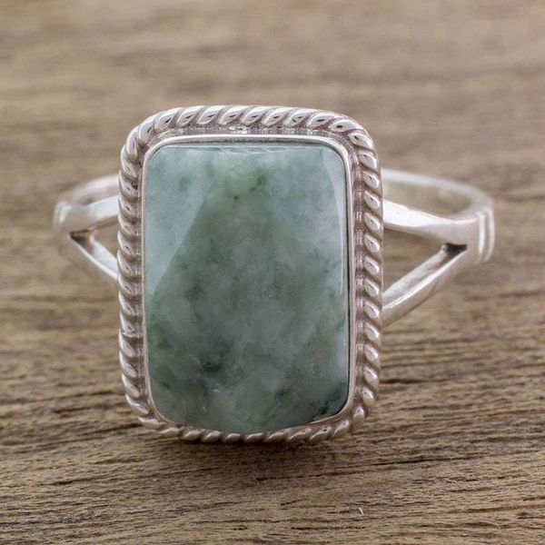 Alternate image for Guatemala Handcrafted Sterling Silver and Faceted Jade Ring Green Nuances
