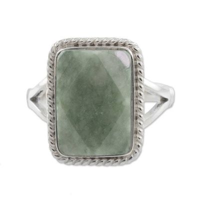 Alternate image for Guatemala Handcrafted Sterling Silver and Faceted Jade Ring Green Nuances