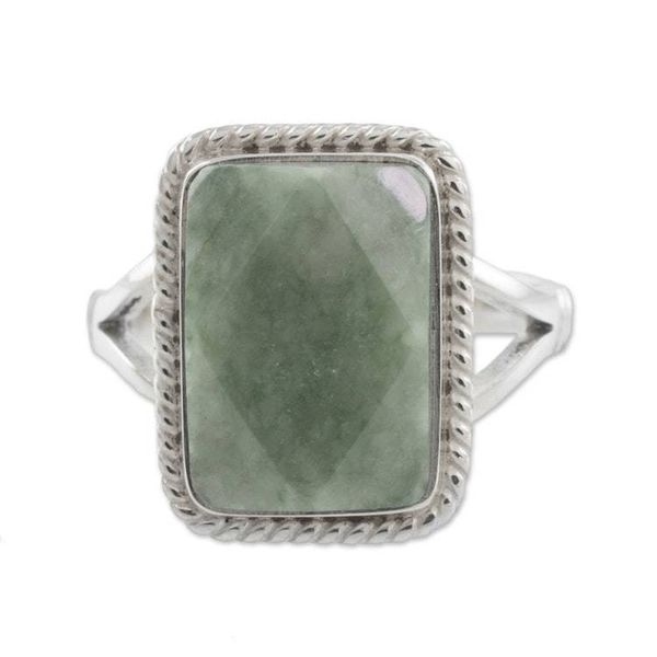 Alternate image for Guatemala Handcrafted Sterling Silver and Faceted Jade Ring Green Nuances