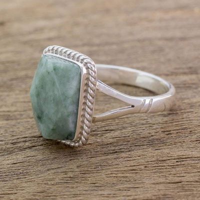 Alternate image for Guatemala Handcrafted Sterling Silver and Faceted Jade Ring Green Nuances