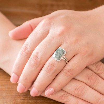 Alternate image for Guatemala Handcrafted Sterling Silver and Faceted Jade Ring Green Nuances