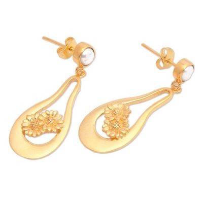 Alternate image for 18k Gold-Plated Floral Grey Cultured Pearl Dangle Earrings Together in Spring