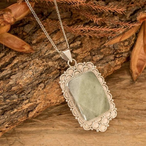 Alternate image for Silver Necklace with Faceted Apple Green Jade Pendant Apple Green Zinnia