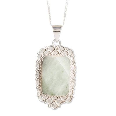 Alternate image for Silver Necklace with Faceted Apple Green Jade Pendant Apple Green Zinnia