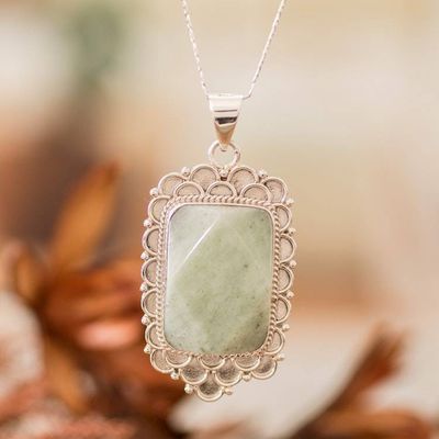 Alternate image for Silver Necklace with Faceted Apple Green Jade Pendant Apple Green Zinnia