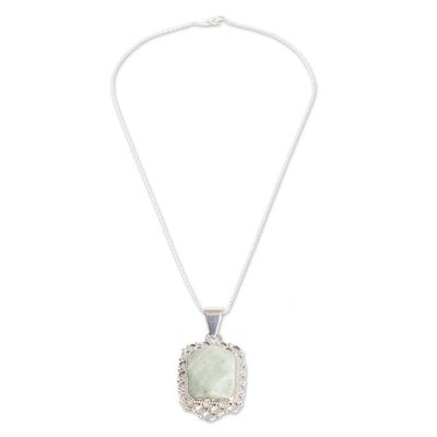 Alternate image for Silver Necklace with Faceted Apple Green Jade Pendant Apple Green Zinnia