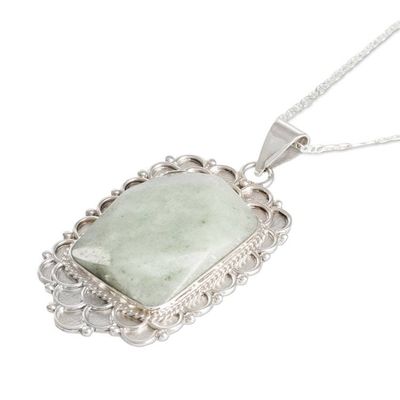 Alternate image for Silver Necklace with Faceted Apple Green Jade Pendant Apple Green Zinnia