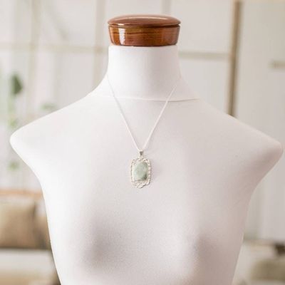 Alternate image for Silver Necklace with Faceted Apple Green Jade Pendant Apple Green Zinnia